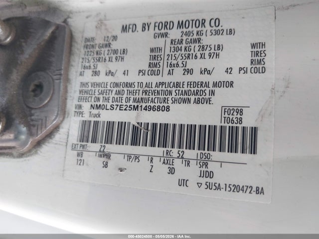 Продажа на аукционе авто 2021 Ford Transit Connect Xl, vin: NM0LS7E25M1496808, номер лота: 45024500