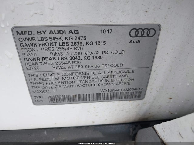 Aukcja sprzedaży 2018 Audi Q5 2.0t Premium/2.0t Tech Premium, vin: WA1BNAFY0J2084012, numer aukcji: 45024506