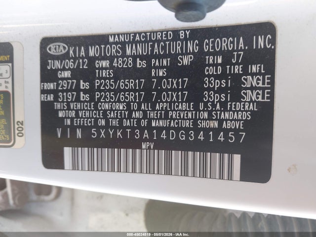 Продажа на аукционе авто 2013 Kia Sorento Lx, vin: 5XYKT3A14DG341457, номер лота: 45024519