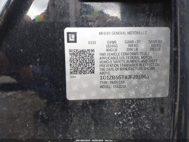 Продажа на аукционе авто 2018 Chevrolet Malibu 1ls, vin: 1G1ZB5ST8JF201965, номер лота: 45024523