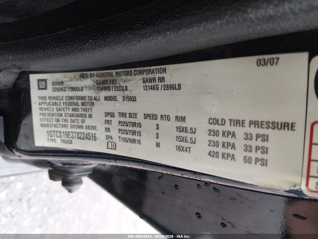 Продажа на аукционе авто 2007 Gmc Canyon Sle2, vin: 1GTCS19E378224516, номер лота: 45024524