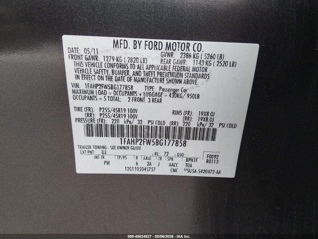 Aukcja sprzedaży 2011 Ford Taurus Limited, vin: 1FAHP2FW5BG177858, numer aukcji: 45024527