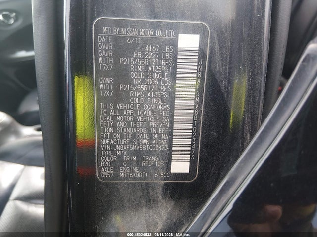 Aukcja sprzedaży 2011 Nissan Juke Sl, vin: JN8AF5MV8BT023473, numer aukcji: 45024533