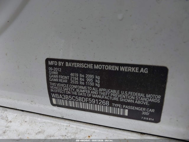 2013 Bmw 328i Xdrive მანქანა იყიდება აუქციონზე, vin: WBA3B5C58DF591268, აუქციონის ნომერი: 45024541