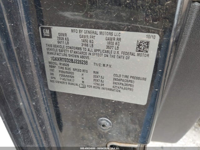 Aukcja sprzedaży 2011 Gmc Acadia Denali, vin: 1GKKRTED2BJ228238, numer aukcji: 45024550