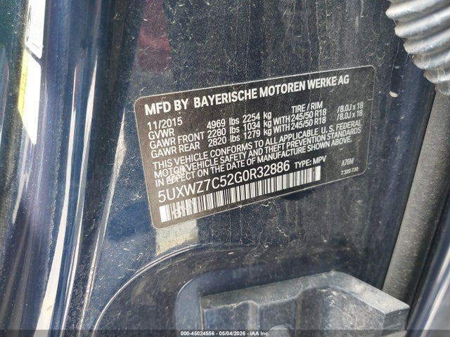 45024556 :رقم المزاد ، 5UXWZ7C52G0R32886 vin ، 2016 Bmw X3 Sdrive28i مزاد بيع