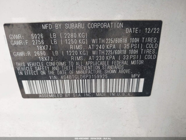 Продажа на аукционе авто 2023 Subaru Outback Onyx Edition Xt, vin: 4S4BTGLD6P3159925, номер лота: 45024565