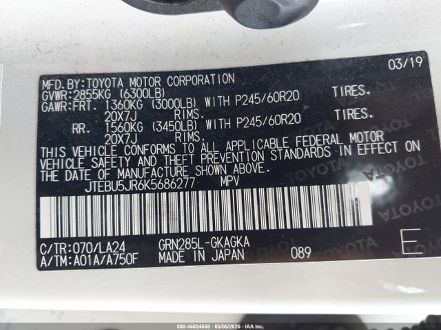 Toyota 4runner Limited 2019 JTEBU5JR6K5686277 Image 9