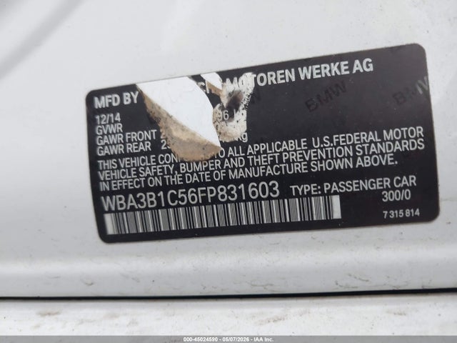 45024590 :رقم المزاد ، WBA3B1C56FP831603 vin ، 2015 Bmw 320i مزاد بيع