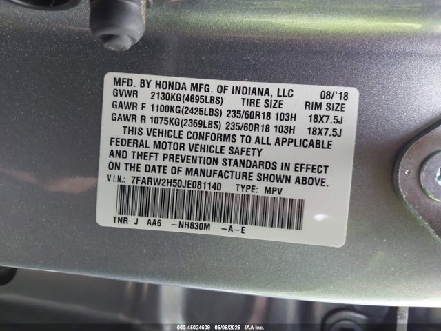 Продаж на аукціоні авто 2018 Honda Cr-v Ex, vin: 7FARW2H50JE081140, номер лоту: 45024609