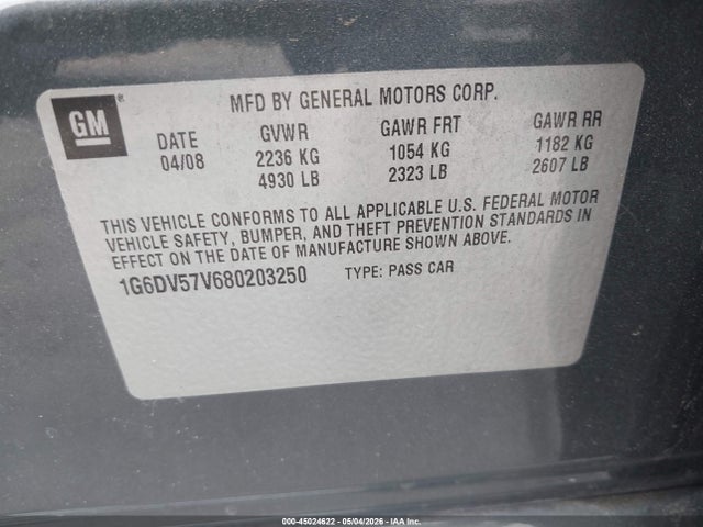 Aukcja sprzedaży 2008 Cadillac Cts Standard, vin: 1G6DV57V680203250, numer aukcji: 45024622