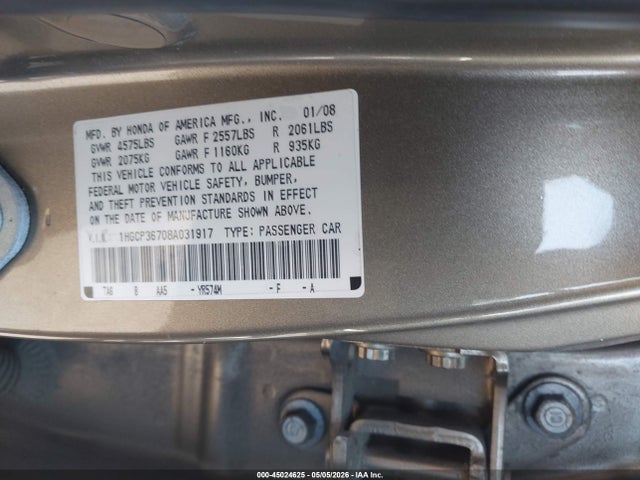 Продаж на аукціоні авто 2008 Honda Accord 3.5 Ex, vin: 1HGCP36708A031917, номер лоту: 45024625