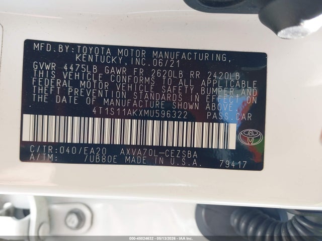 45024632 :رقم المزاد ، 4T1S11AKXMU596322 vin ، 2021 Toyota Camry Se مزاد بيع
