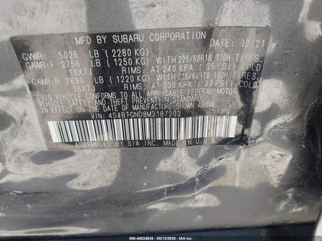 Subaru Outback Limited Xt 2021 4S4BTGND8M3187203 Image 9