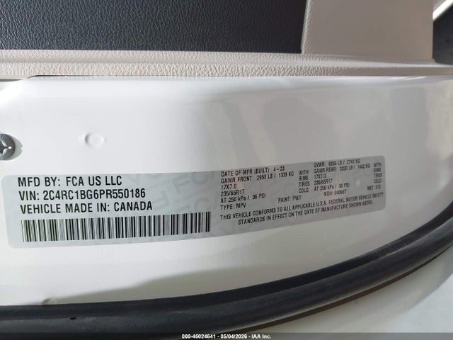45024641 :رقم المزاد ، 2C4RC1BG6PR550186 vin ، 2023 Chrysler Pacifica Touring L مزاد بيع