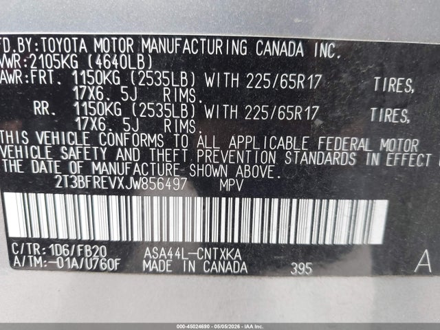 2T3BFREVXJW856497 Toyota RAV4 LE