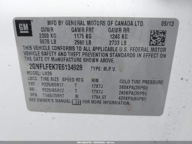 Aukcja sprzedaży 2014 Chevrolet Equinox 1lt, vin: 2GNFLFEK7E6134928, numer aukcji: 45024700