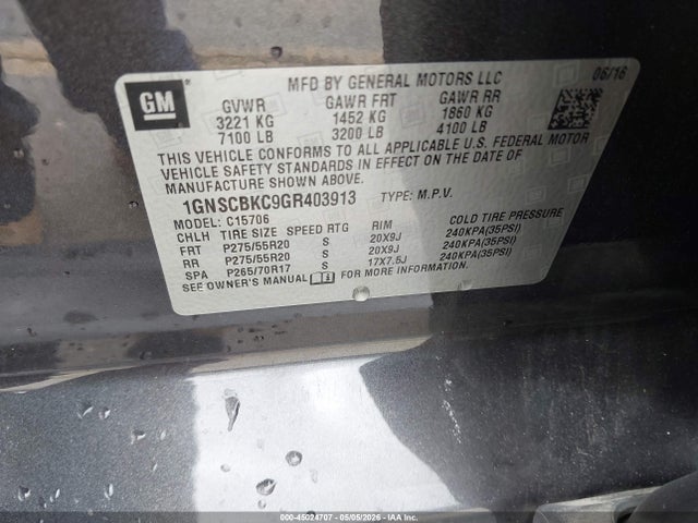 Chevrolet Tahoe Lt 2016 1GNSCBKC9GR403913 Image 9