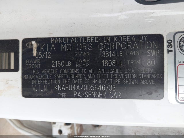 Aukcja sprzedaży 2013 Kia Forte Ex, vin: KNAFU4A20D5646733, numer aukcji: 45024709