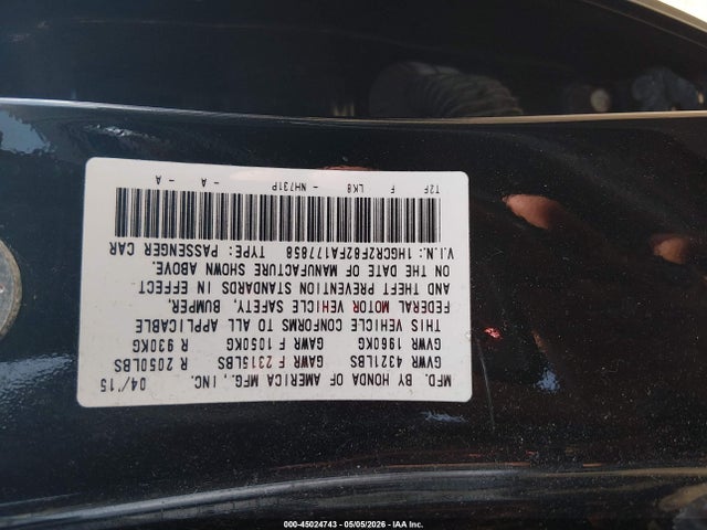 Honda Accord Ex-l 2015 1HGCR2F82FA177858 Image 9