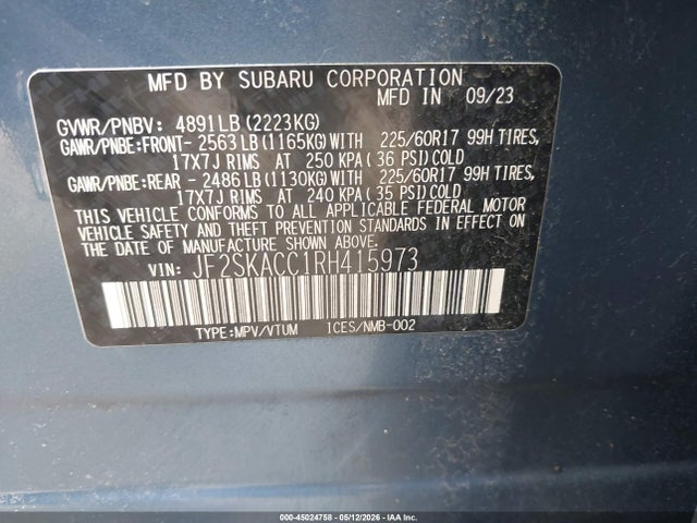 Aukcja sprzedaży 2024 Subaru Forester Premium, vin: JF2SKACC1RH415973, numer aukcji: 45024758