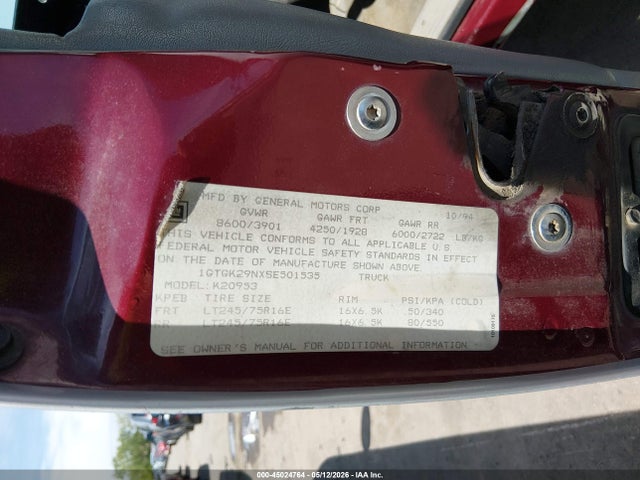Aukcja sprzedaży 1995 Gmc Sierra K2500, vin: 1GTGK29NXSE501535, numer aukcji: 45024764