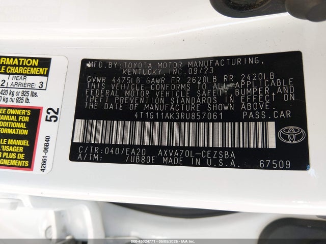 Продажа на аукционе авто 2024 Toyota Camry Se, vin: 4T1G11AK3RU857061, номер лота: 45024771