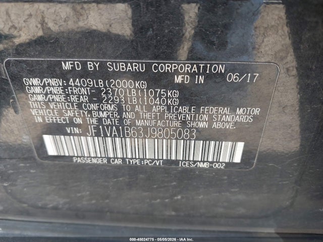 Продажа на аукционе авто 2018 Subaru Wrx Premium, vin: JF1VA1B63J9805083, номер лота: 45024775