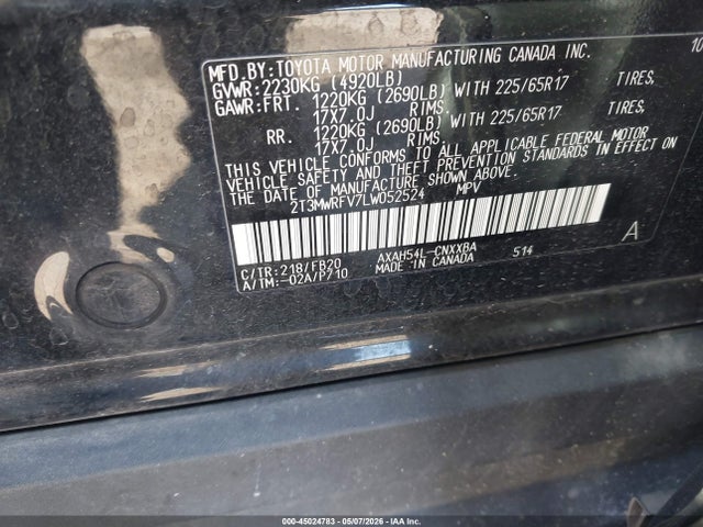 2T3MWRFV7LW052524 Toyota Rav4 Hybrid Le