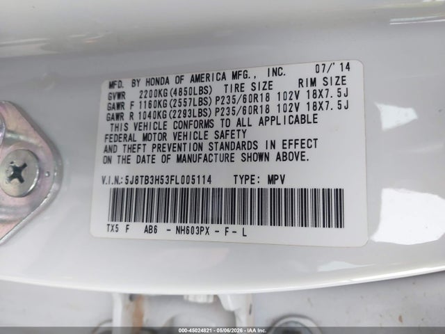 Aukcja sprzedaży 2015 Acura Rdx, vin: 5J8TB3H53FL005114, numer aukcji: 45024821
