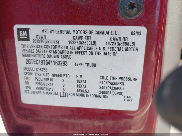 Aukcja sprzedaży 2004 Gmc Sierra 1500 Slt, vin: 2GTEC19T641163293, numer aukcji: 45024826
