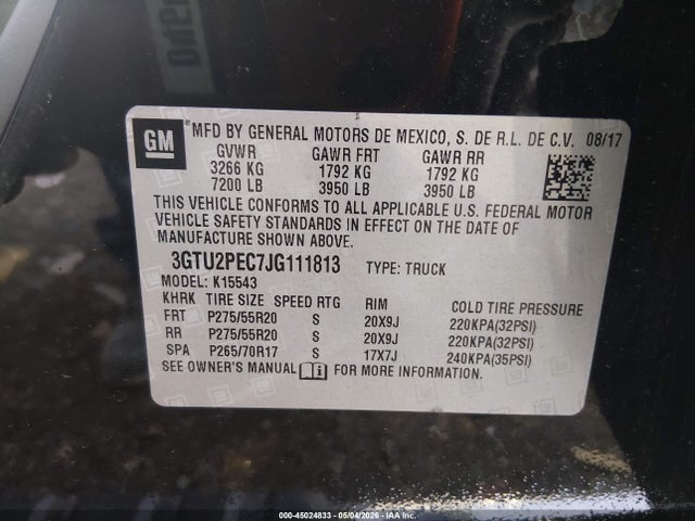 45024833 :رقم المزاد ، 3GTU2PEC7JG111813 vin ، 2018 Gmc Sierra 1500 Denali مزاد بيع