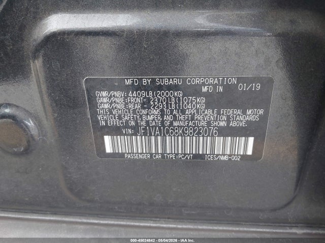 Subaru Wrx Premium 2019 JF1VA1C68K9823076 Image 9