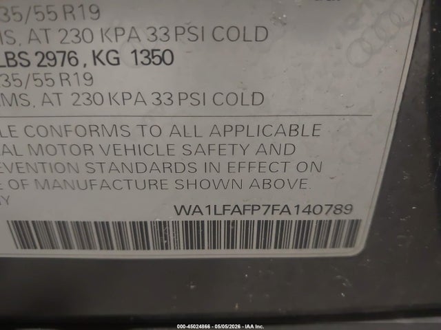 45024866 :رقم المزاد ، WA1LFAFP7FA140789 vin ، 2015 Audi Q5 2.0t Premium مزاد بيع