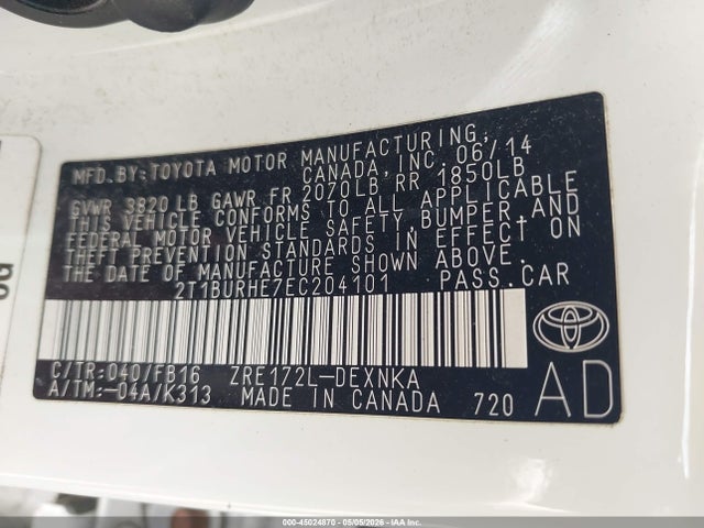 Toyota COROLLA LE 2014 2T1BURHE7EC204101 Image 9