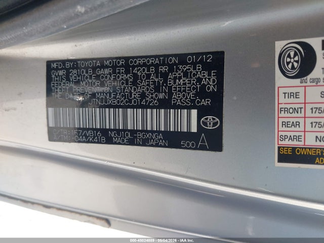 Aukcja sprzedaży 2012 Scion Iq, vin: JTNJJXB02CJ014726, numer aukcji: 45024889