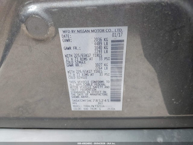 Nissan ROGUE S 2017 5N1AT2MT5HC785245 Image 9