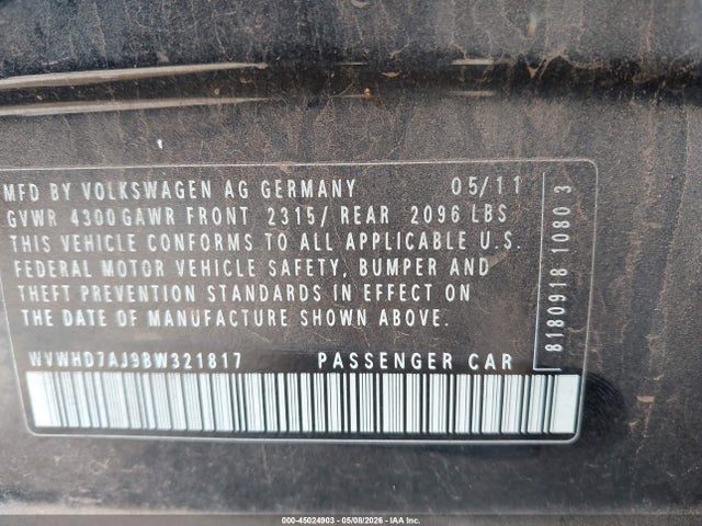 Aukcja sprzedaży 2011 Volkswagen Gti 4-door, vin: WVWHD7AJ9BW321817, numer aukcji: 45024903