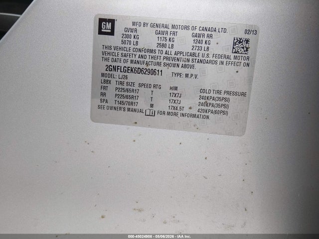 Продаж на аукціоні авто 2013 Chevrolet Equinox Ltz, vin: 2GNFLGEK6D6290611, номер лоту: 45024908