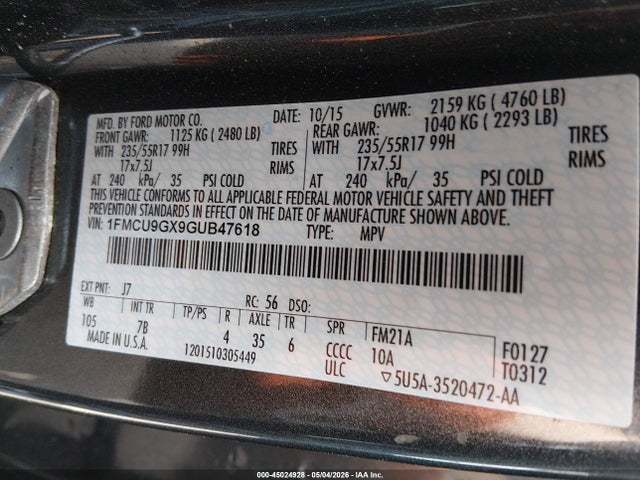 Aukcja sprzedaży 2016 Ford Escape Se, vin: 1FMCU9GX9GUB47618, numer aukcji: 45024928