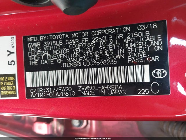 Toyota Prius Two 2018 JTDKBRFU0J3598236 Image 9