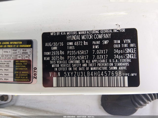 Aukcja sprzedaży 2017 Hyundai Santa Fe Sport 2.4l, vin: 5XYZU3LB4HG457698, numer aukcji: 45024940