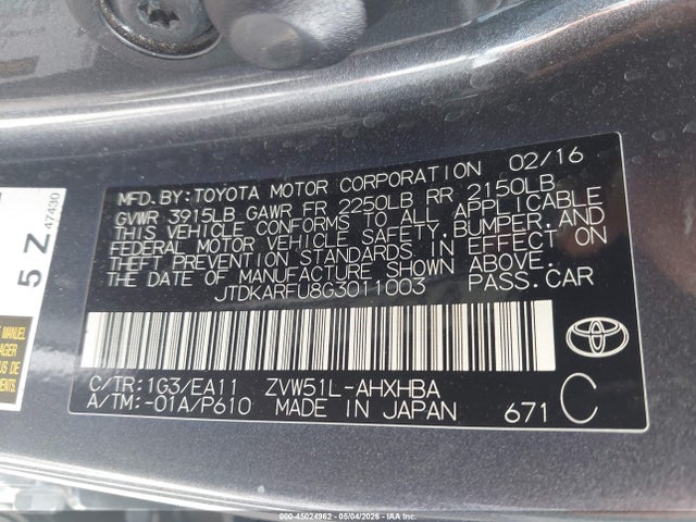 Toyota Prius Three Touring 2016 JTDKARFU8G3011003 Image 9