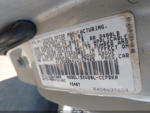 Aukcja sprzedaży 2001 Toyota Camry Ce, vin: 4T1BG22K41U117925, numer aukcji: 45024963