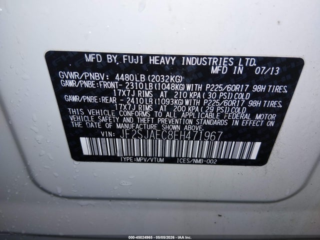 Продаж на аукціоні авто 2014 Subaru Forester 2.5i Premium, vin: JF2SJAEC8EH471967, номер лоту: 45024965