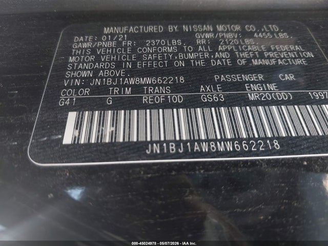 45024978 :رقم المزاد ، JN1BJ1AW8MW662218 vin ، 2021 Nissan Rogue Sport S Awd Xtronic Cvt مزاد بيع