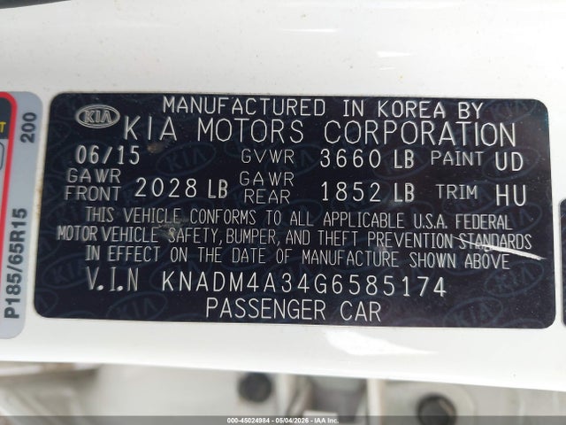Продаж на аукціоні авто 2016 Kia Rio Lx, vin: KNADM4A34G6585174, номер лоту: 45024984
