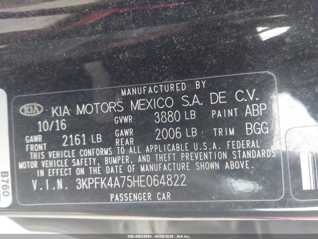 Aukcja sprzedaży 2017 Kia Forte Lx, vin: 3KPFK4A75HE064822, numer aukcji: 45024994