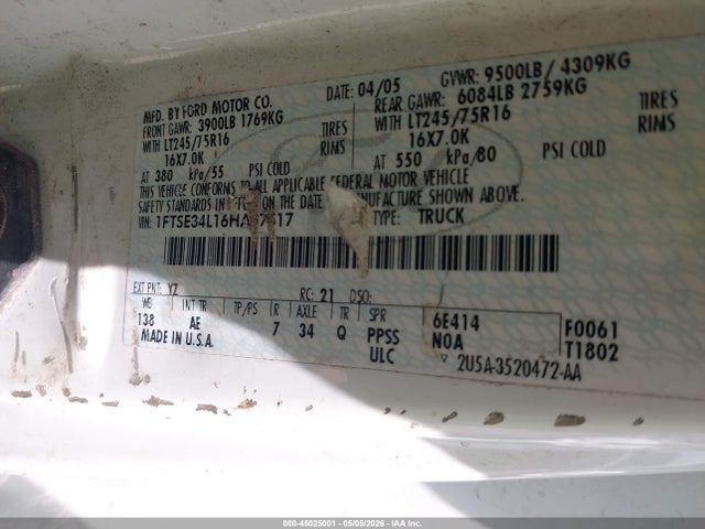 45025001 :رقم المزاد ، 1FTSE34L16HA07517 vin ، 2006 Ford E-350 Super Duty Commercial/recreational مزاد بيع