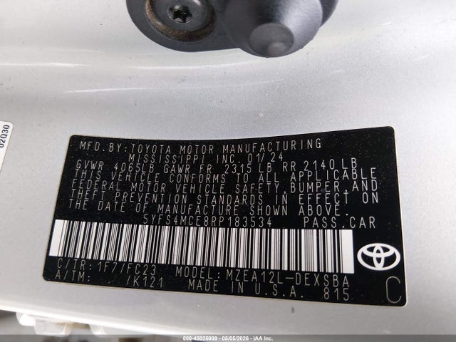 Aukcja sprzedaży 2024 Toyota Corolla Se, vin: 5YFS4MCE8RP183534, numer aukcji: 45025009